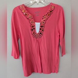 Crystal - Kobe large women's 3/4 sleeve pink with embellishments